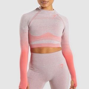 Gymshark Amplify Seamless Crop Top in Taupe/Peach